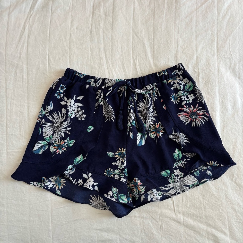 Joe Benbasset Dark Blue Floral High Waist Shorts